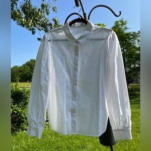 White Cotton Button Up, pleated cuffs